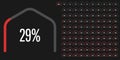 Set of circular sector hexagonal shape percentage diagrams from 0 to 100