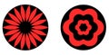 Set of Circular Shape elements, Red Floral designs on black circles designs Royalty Free Stock Photo