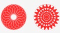 Set of Circular Shape elements, Red Floral designs on white circles designs Royalty Free Stock Photo