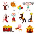 Set of circus colorful animals and person at holiday arena Royalty Free Stock Photo