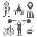 Set of circus monochrome icons . Design elements for logo, label, emblem. Royalty Free Stock Photo