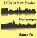 Set of 2 cities silhouette in New Mexico ( Santa Fe, Albuquerque )