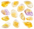 Set of Citrine yellow quartz stones cutout Royalty Free Stock Photo