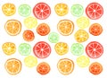 A set of citrus slices of different types on a white background.