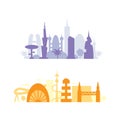 Set city buildings silhouettes. cityscape in future. Modern town elements vector illustration Royalty Free Stock Photo