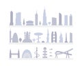 Set city buildings silhouettes. cityscape in future. Modern town elements vector illustration Royalty Free Stock Photo