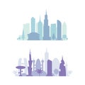 Set city buildings silhouettes. cityscape in future. Modern town elements vector illustration Royalty Free Stock Photo