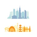 Set city buildings silhouettes. cityscape in future. Modern town elements vector illustration Royalty Free Stock Photo