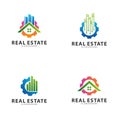 Set of City Gear Logo Vector Industrial symbol icon design illustration, Emblem, Design Concept, Creative Symbol, Icon Royalty Free Stock Photo