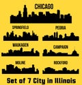 Set of 7 City in Illinois (Chicago, Peoria, Campaign, Waukagen, Rockford, Springfield, Moline)