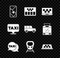 Set City map navigation, Taximeter, Laptop call taxi service, telephone, High-speed train, car roof, Location with and