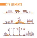 Set of city park elements - modern vector isolated objects