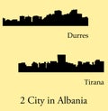 Set of 2 city silhouette in Albania ( Durres, Tirana )