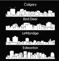 Set of 4 City silhouette in Alberta, Canada ( Calgary, Red Deer, Edmonton, Lethbridge )