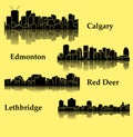 Set of 4 City silhouette in Alberta, Canada ( Calgary, Red Deer, Edmonton, Lethbridge )