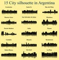 Set of 15 City silhouette in Argentina ( Corrientes, Santa Fe, Buenos Aires, Salta, Parana, Puerto Madero, Mendoza )