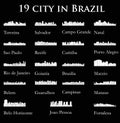 Set of 19 city silhouette in Brazil ( Rio de Janeiro, Salvador, Sao Paulo, Manaus, Belo Horizonte, Campinas, )