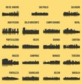 Set of 19 city silhouette in Brazil ( Rio de Janeiro, Salvador, Sao Paulo, Manaus, Belo Horizonte, Campinas, )