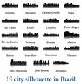 Set of 19 city silhouette in Brazil ( Rio de Janeiro, Salvador, Sao Paulo, Manaus, Belo Horizonte, Campinas, )