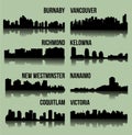 Set of 8 City silhouette in British Columbia, Canada ( Vancouver, Burnaby, Kelowna, Richmond, Virginia, Coquitlam )