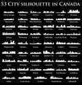 Set of 53 City silhouette in Canada (Toronto, Calgary, Quebec City, Montreal, Ottawa, Vancouver, Niagara Falls,)
