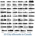 Set of 53 City silhouette in Canada (Toronto, Calgary, Quebec City, Montreal, Ottawa, Vancouver, Niagara Falls,)