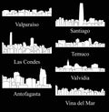 Set of 7 City silhouette in Chile ( Santiago, Vina del Mar, Valvidia, Antofagasta, Las Condes, Valparaiso, Temuco )