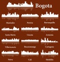 Set of 13 City silhouette in Colombia ( Bogota, Manizales, Cucuta, Medellin, Pereira, Armenia, Neiva, Cali, Cartagena )