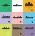 Set of 9 City silhouette (Detroit, Reno, Chicago, Wichita, Pittsburgh, Boise, Albany, Dayton, Indianapolis)