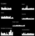Set of 7 City silhouette in Egypt ( Cairo, Suez, Luxor, Alexandria, Port Said, Giza, Shubra El-Kheima )