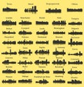 Set of 39 city silhouette in Europe ( London, Berlin, Warsaw, Liverpool, Brussels, Barcelona, Paris, Dusseldorf, )