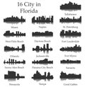 Set of 16 City Silhouette in Florida ( Tallahassee, Miami, Naples, Fort Lauderdale, Orlando, Jacksonville, Pensacola )