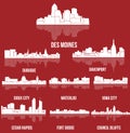 Set of 9 City silhouette in Iowa (Des Moines, Iowa City, Sioux City, Waterloo, Fort Dodge, Council Bluffs )