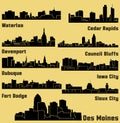 Set of 9 City silhouette in Iowa (Des Moines, Iowa City, Sioux City, Waterloo, Fort Dodge, Council Bluffs )