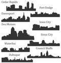 Set of 9 City silhouette in Iowa (Des Moines, Iowa City, Sioux City, Waterloo, Fort Dodge, Council Bluffs )