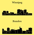 Set of 2 City silhouette in Manitoba, Canada ( Winnipeg, Brandon )