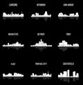 Set of 9 city silhouette in Michigan ( Rochester, Pontiac City, Detroit, Southfield, Lansing, Flint, Troy, Wyoming )