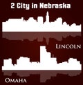 Set of 2 city silhouette in Nebraska ( Lincoln, Omaha )