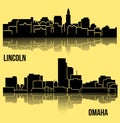 Set of 2 city silhouette in Nebraska ( Lincoln, Omaha ) Royalty Free Stock Photo