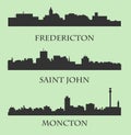 Set of 3 City silhouette in New Brunswick, Canada ( Fredericton, Saint John, Moncton )