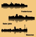 Set of 3 City silhouette in New Brunswick, Canada ( Fredericton, Saint John, Moncton )