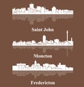 Set of 3 City silhouette in New Brunswick, Canada ( Fredericton, Saint John, Moncton )