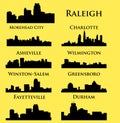 Set of 9 city silhouette in North Carolina ( Morehead City, Wilmington, Winston-Salem, Greensboro, Fayetteville )