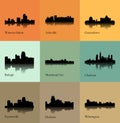 Set of 9 city silhouette in North Carolina ( Morehead City, Wilmington, Winston-Salem, Greensboro, Fayetteville )