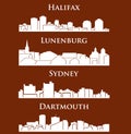 Set of 4 city silhouette in Nova Scotia, Canada ( Halifax, Lunenburg, Sydney, Dartmouth ) Royalty Free Stock Photo