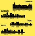 Set of 4 city silhouette in Nova Scotia, Canada ( Halifax, Lunenburg, Sydney, Dartmouth )