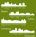 Set of 4 city silhouette in Nova Scotia, Canada ( Halifax, Lunenburg, Sydney, Dartmouth )