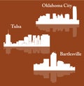 Set of 3 city silhouette in Oklahoma ( Oklahoma City, Tulsa, Bartlesville )