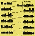 Set of 12 City Silhouette in Ontario, Canada ( Toronto, London, Barrie, Kitchener, Oshawa, Mississauga ) Royalty Free Stock Photo