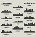 Set of 14 city silhouette in Pennsylvania (Philadelphia, Bethlehem, Harrisburg, Pittsburg, Erie, Lancaster, Scranton,)